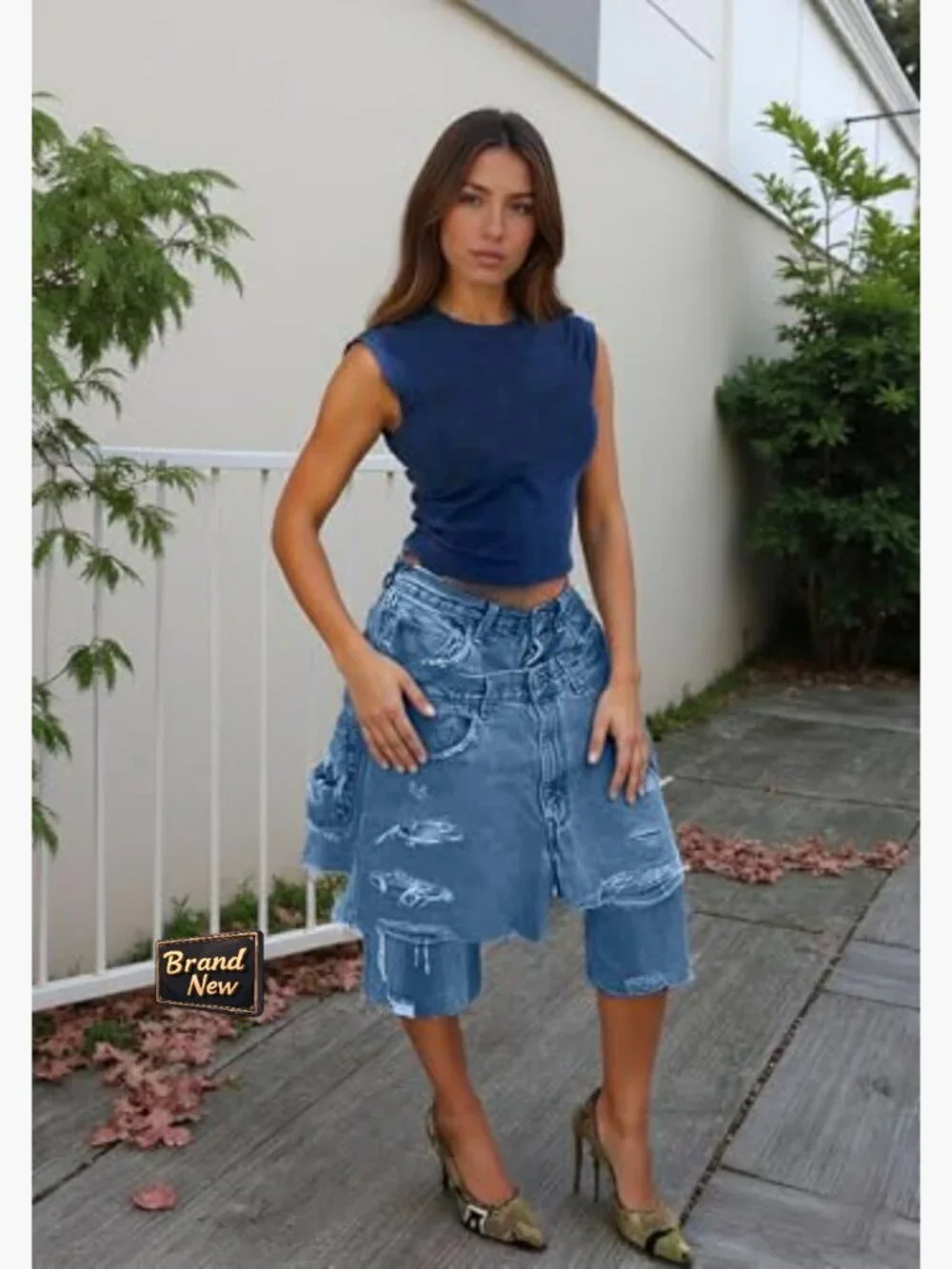 Baggy High Waist Ripped Denim Shorts Y2k Cargo Jorts Wide Leg Bermuda